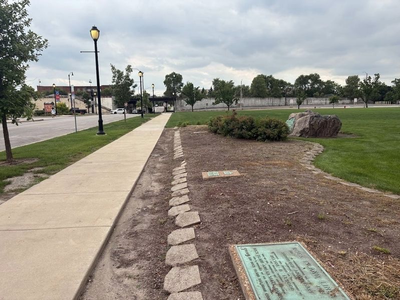Three plaques along Chicago Street, near the former site of the Will County Courthouse image. Click for full size.