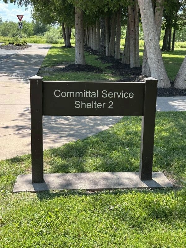 Location sign for the American Veterans Memorial image. Click for full size.