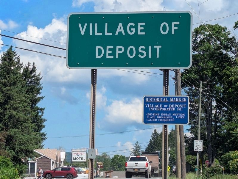 Village of Deposit Marker wide view June 2026. Click for full size. Village of Deposit Marker wide view June 2026 image. Click for full size.