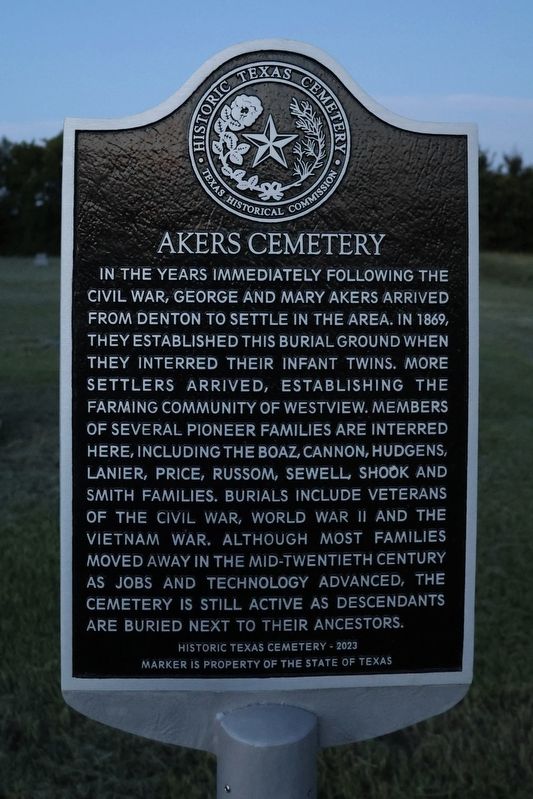 Akers Cemetery Marker. Click for full size. Akers Cemetery Marker image. Click for full size.