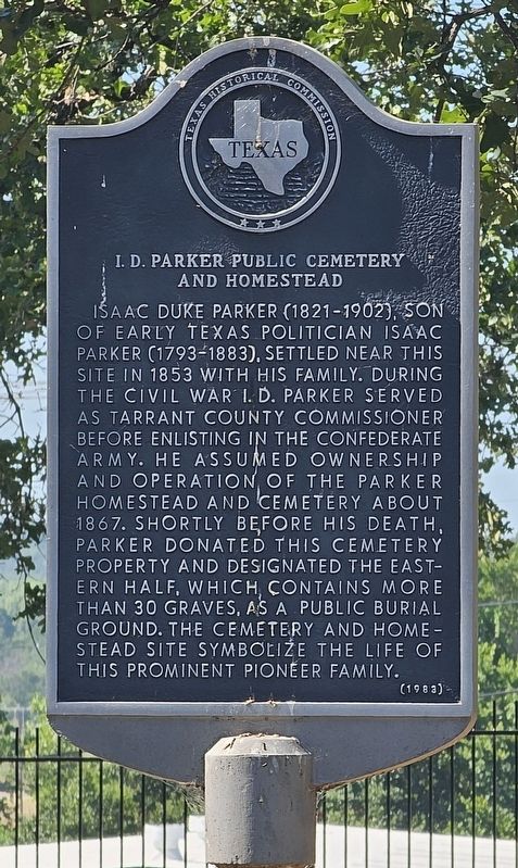I. D. Parker Public Cemetery and Homestead Marker. Click for full size. I. D. Parker Public Cemetery and Homestead Marker image. Click for full size.
