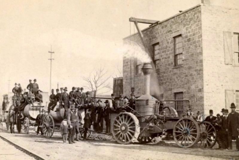 The Oshkosh steam wagon in front of John Morse�s Union Iron Works on Ceape St. in Oshkosh. image. Click for full size.