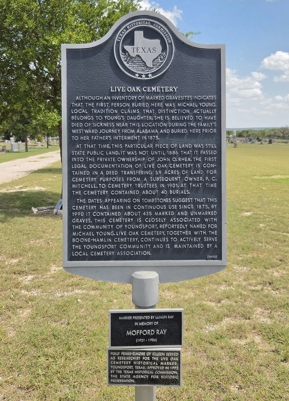 Live Oak Cemetery Marker. Click for full size. Live Oak Cemetery Marker image. Click for full size.