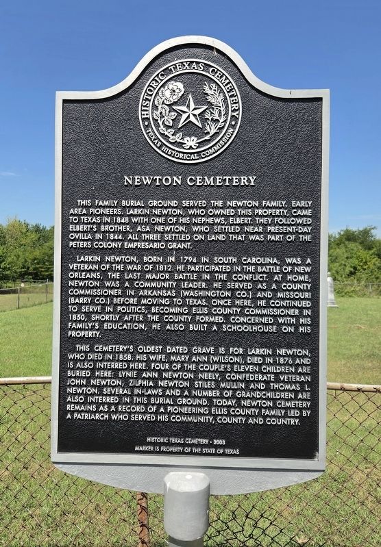 Newton Cemetery Marker. Click for full size. Newton Cemetery Marker image. Click for full size.