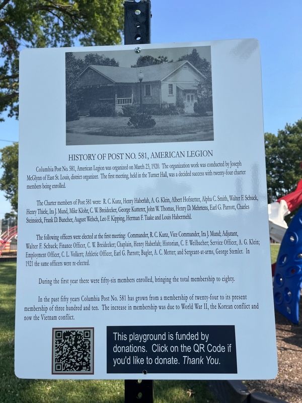 History of Post No 581, American Legion Marker. Click for full size. History of Post No 581, American Legion Marker image. Click for full size.