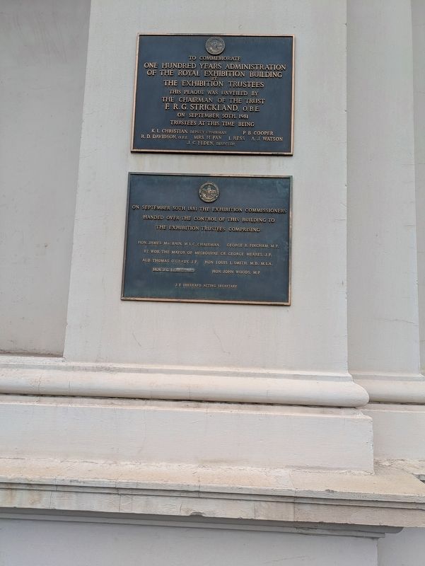 Royal Exhibition Building Handover Centenary Marker. Click for full size. Royal Exhibition Building Handover Centenary Marker image. Click for full size.