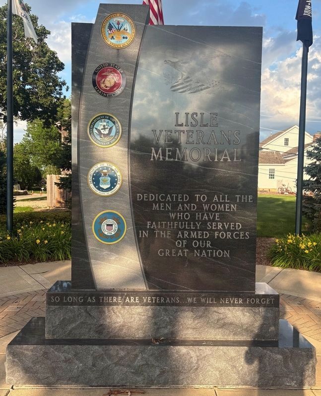 Lisle Veterans Memorial Marker, front. Click for full size. Lisle Veterans Memorial Marker, front image. Click for full size.