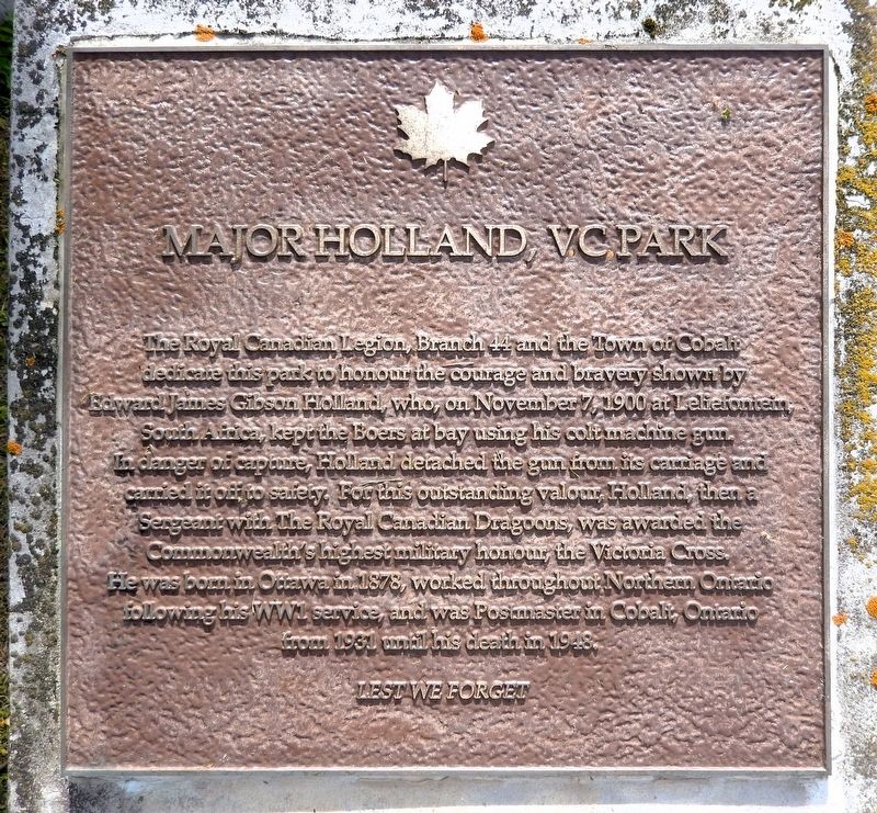 Major Holland, VC Park Marker. Click for full size. Major Holland, VC Park Marker image. Click for full size.