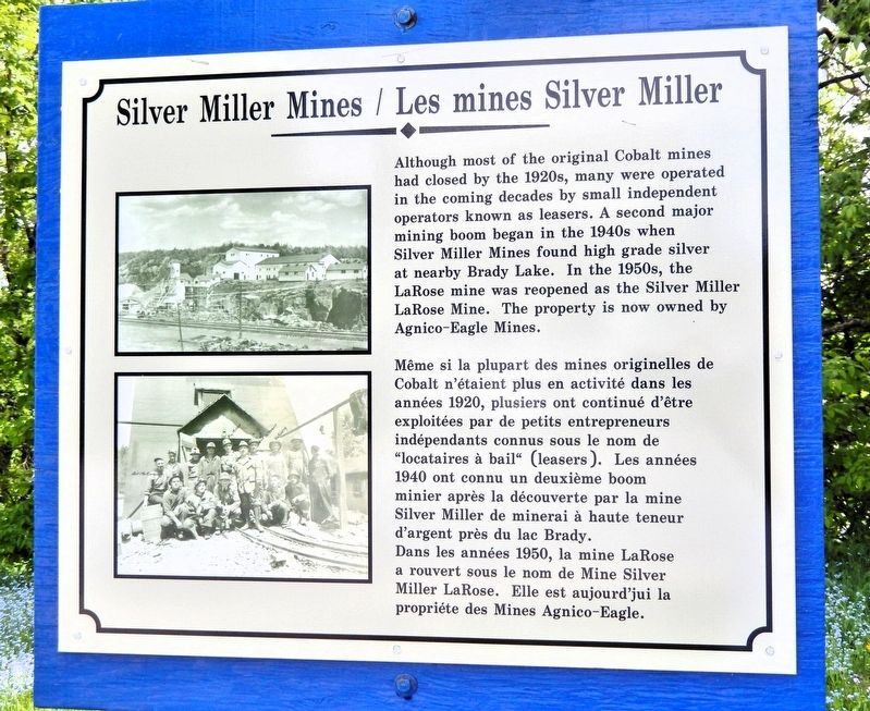 Silver Miller Mines / Les mines Silver Miller Marker image. Click for full size.