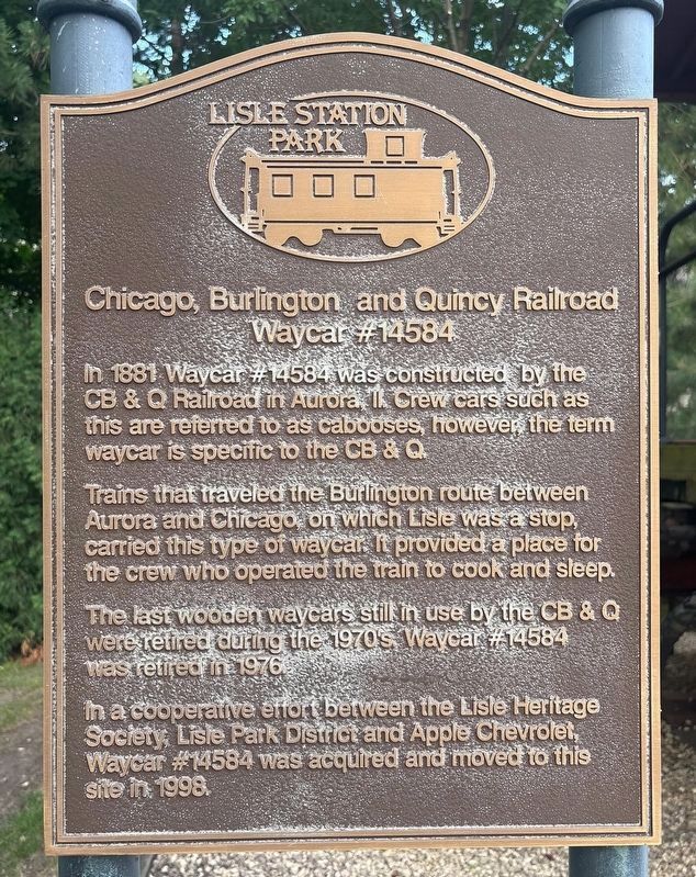 Chicago, Burlington and Quincy Railroad Waycar #14584 Marker. Click for full size. Chicago, Burlington and Quincy Railroad Waycar #14584 Marker image. Click for full size.