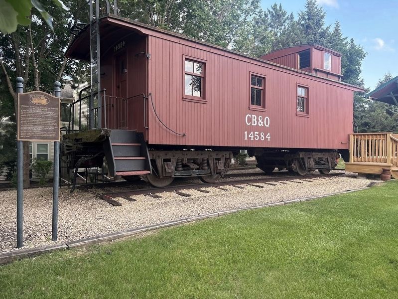 Chicago, Burlington and Quincy Railroad Waycar #14584 and its marker. Click for full size. Chicago, Burlington and Quincy Railroad Waycar #14584 and its marker image. Click for full size.