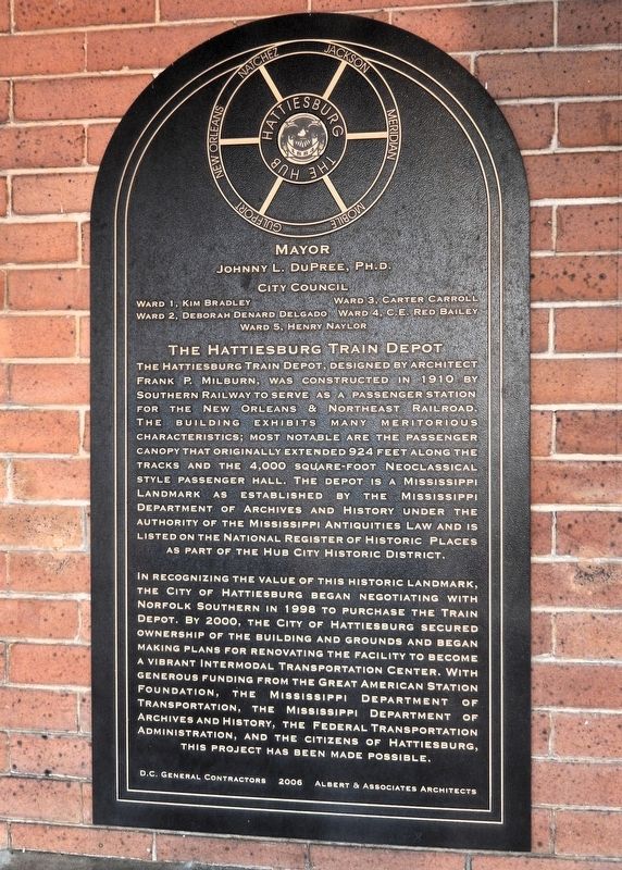 The Hattiesburg Train Depot Marker image. Click for full size.