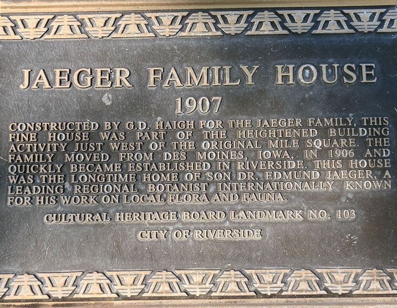 Jaeger Family House Marker. Click for full size. Jaeger Family House Marker image. Click for full size.