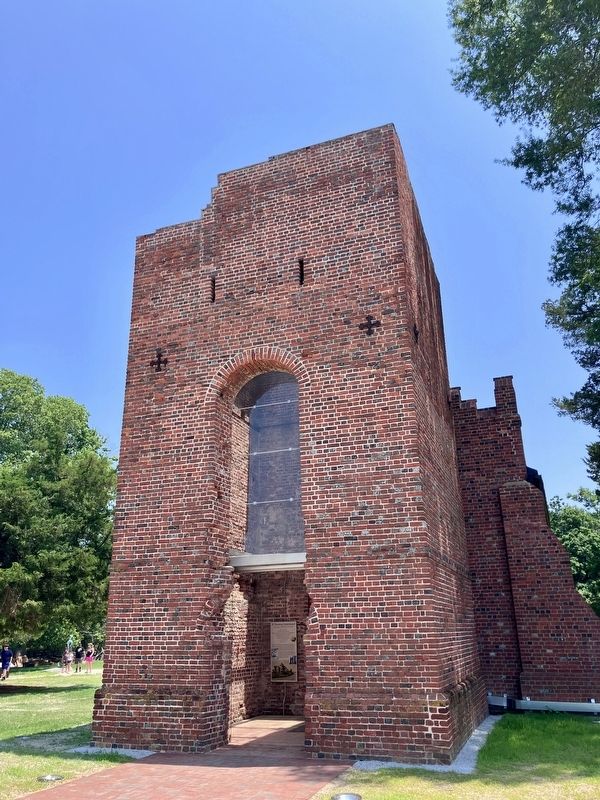 marker is located just past the tower shown and to the right upon entering the Memorial Church. Click for full size. marker is located just past the tower shown and to the right upon entering the Memorial Church image. Click for full size.