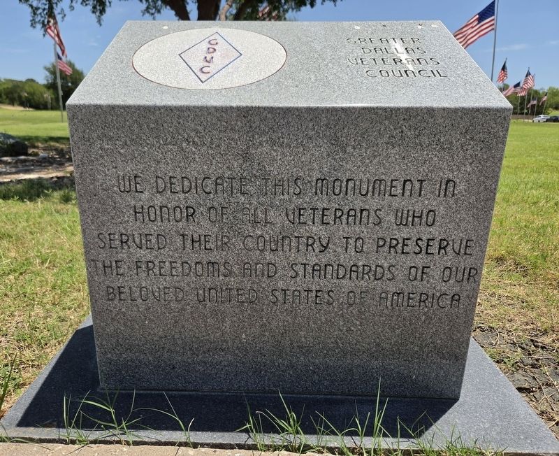 Greater Dallas Veterans Council Memorial. Click for full size. Greater Dallas Veterans Council Memorial image. Click for full size.