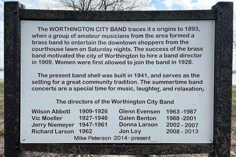Worthington City Band side of marker. Click for full size. Worthington City Band side of marker image. Click for full size.
