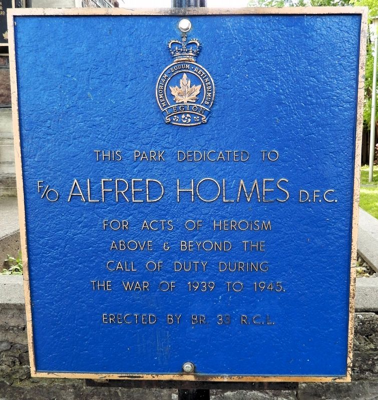 This Park Dedicated to F/O Alfred Holmes D.F.C. Marker image. Click for full size.
