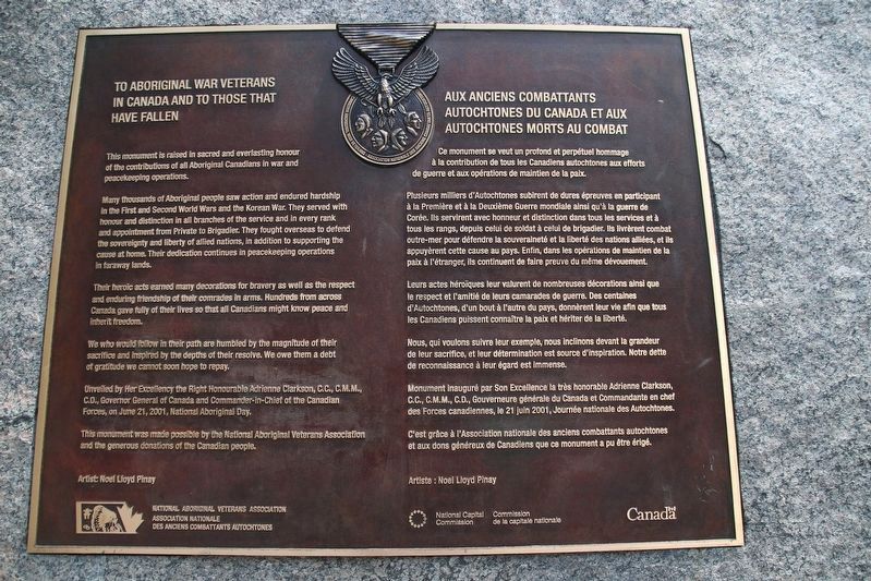 National Aboriginal Veterans Monument text image. Click for full size.
