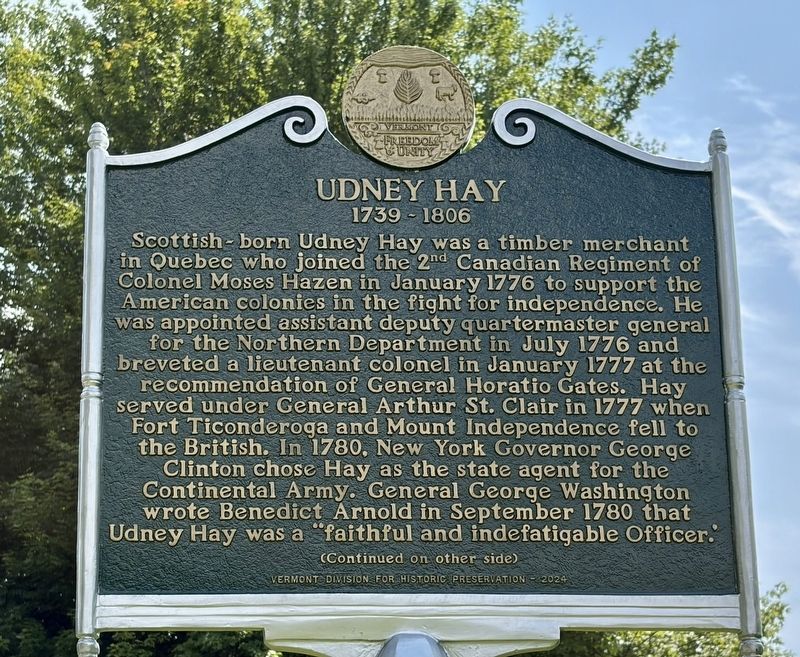 Udney Hay 1739-1806 Marker, Side One. Click for full size. Udney Hay 1739-1806 Marker, Side One image. Click for full size.