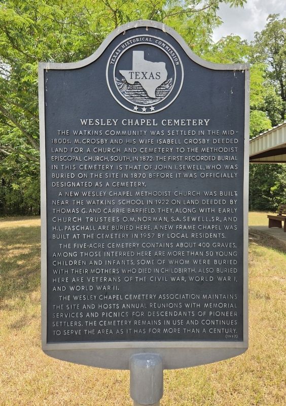 Wesley Chapel Cemetery Marker. Click for full size. Wesley Chapel Cemetery Marker image. Click for full size.