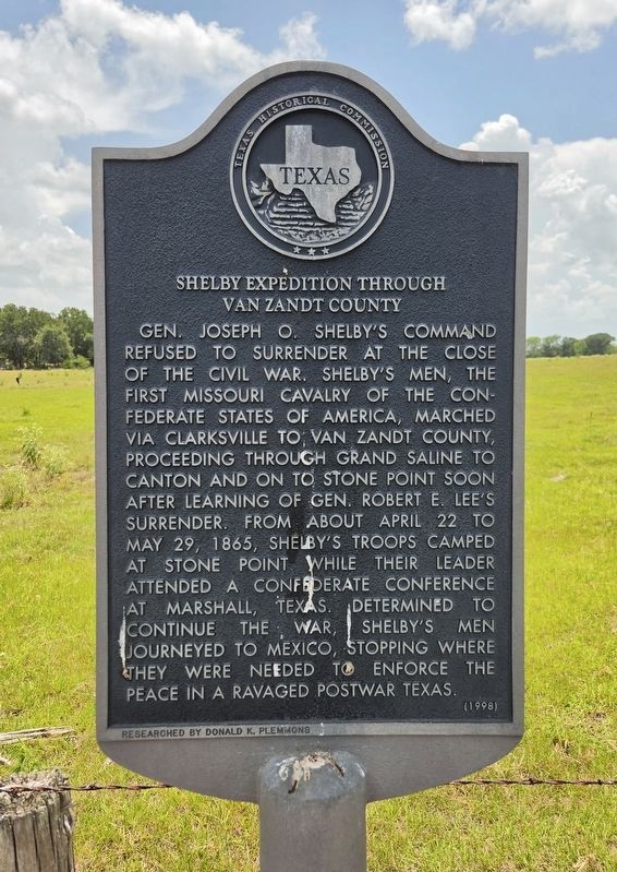 Shelby Expedition Through Van Zandt County Marker. Click for full size. Shelby Expedition Through Van Zandt County Marker image. Click for full size.