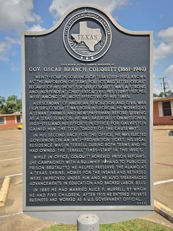 Gov. Oscar Branch Colquitt (1861-1940) Marker. Click for full size. Gov. Oscar Branch Colquitt (1861-1940) Marker image. Click for full size.
