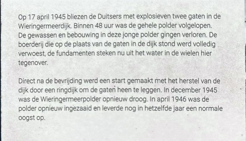 Wieringermeerdijk / Wieringermeer Dike Marker - historical text (1) image. Click for full size.