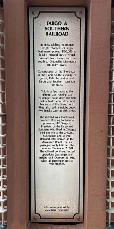 Fargo & Southern Railroad Marker image. Click for full size.
