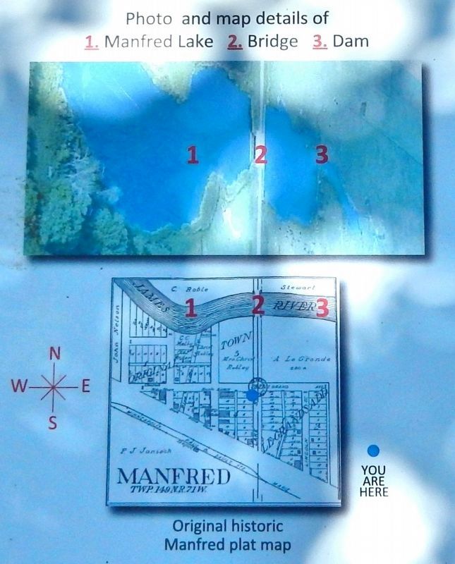 Marker detail: Map of Manfred Lake, Bridge and Dam locations image. Click for full size.
