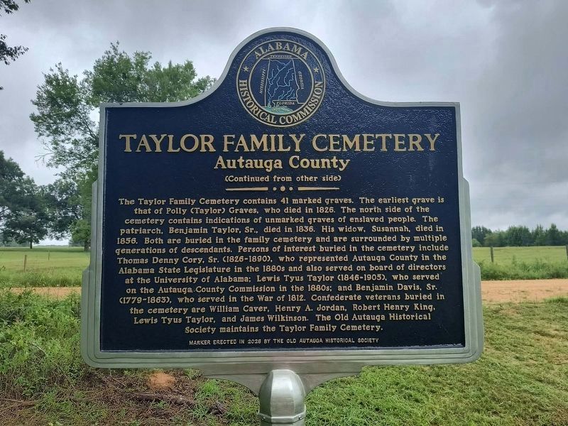Taylor Family Cemetery Marker - Reverse Side image. Click for full size.