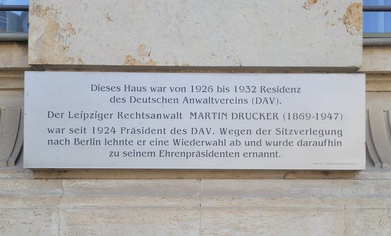 Deutscher Anwaltverein (DAV) / German Bar Association Headquarters Marker. Click for full size. Deutscher Anwaltverein (DAV) / German Bar Association Headquarters Marker image. Click for full size.