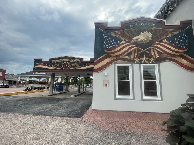 Herbst Building Marker - context photo with America 250 celebration painting image. Click for full size.