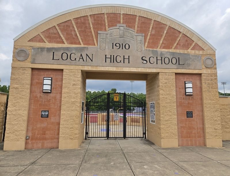Logan High School Entablature and Marker image. Click for full size.