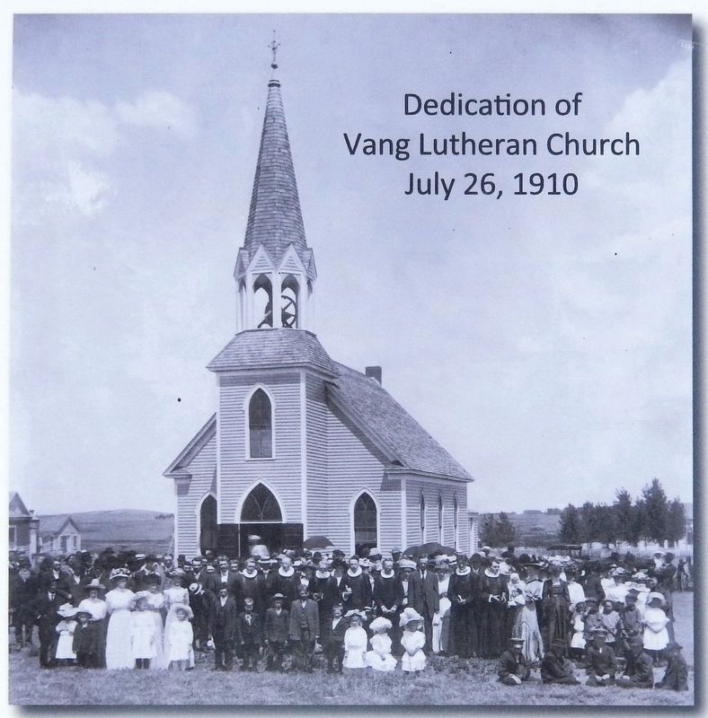 Marker detail: Dedication of Vang Lutheran Church<br>July 26, 1910. Click for full size. Marker detail: Dedication of Vang Lutheran Church<br>July 26, 1910 image. Click for full size.