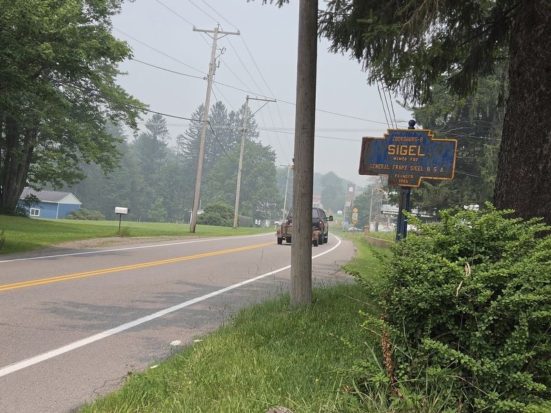 Sigel Marker looking north on PA Hwy 36 at the south city limit. Click for full size. Sigel Marker looking north on PA Hwy 36 at the south city limit image. Click for full size.