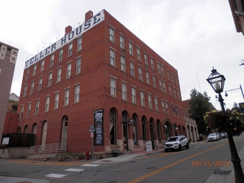 The Teller House - Marker on third post from the right. image. Click for full size.