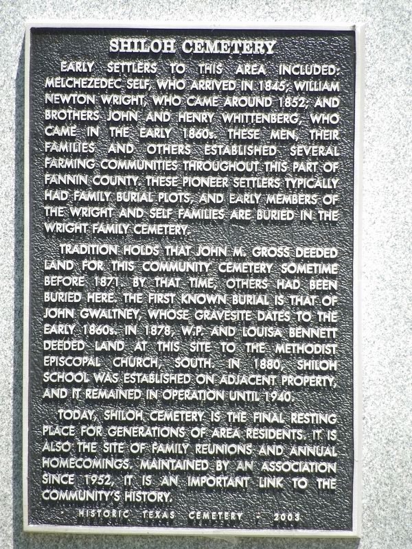 Shiloh Cemetery Marker. Click for full size. Shiloh Cemetery Marker image. Click for full size.