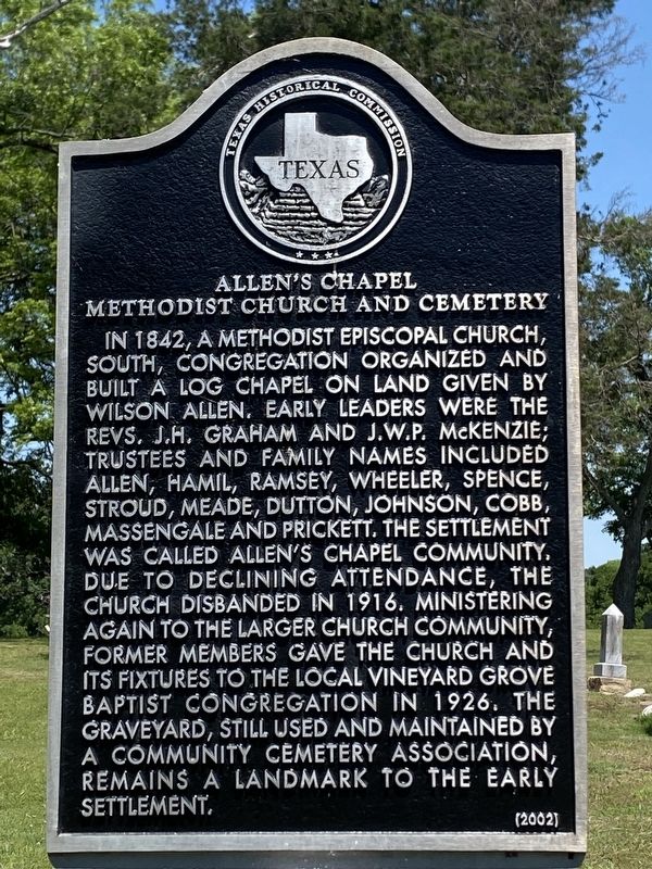 Allen's Chapel Methodist Church and Cemetery Marker. Click for full size. Allen's Chapel Methodist Church and Cemetery Marker image. Click for full size.