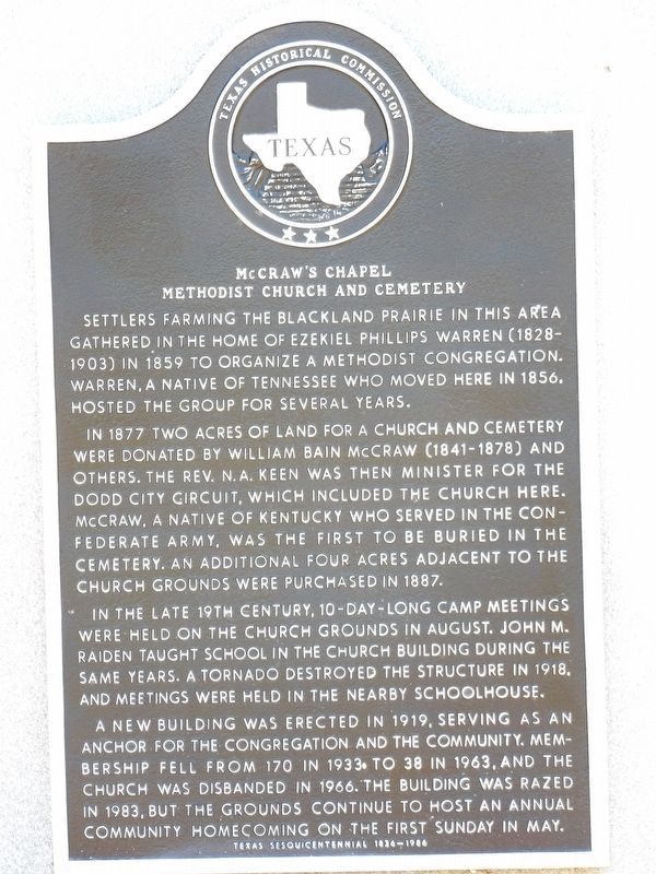 McCraw's Chapel Methodist Church and Cemetery Marker image. Click for full size.