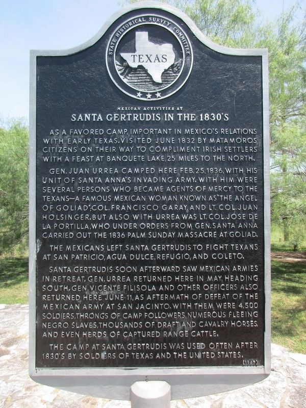 Mexican Activities at Santa Gertrudis in the 1830's Marker. Click for full size. Mexican Activities at Santa Gertrudis in the 1830's Marker image. Click for full size.