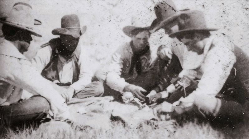 Marker detail: Cowboys playing cards during their leisure time. Click for full size. Marker detail: Cowboys playing cards during their leisure time image. Click for full size.