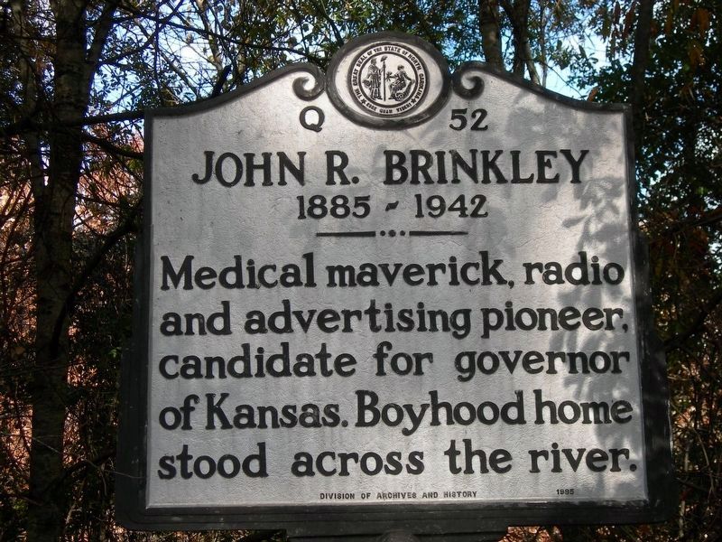 John R. Brinkley Marker. Click for full size. John R. Brinkley Marker image. Click for full size.