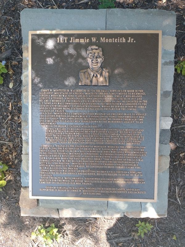 1LT Jimmie W. Monteith Jr. Marker. Click for full size. 1LT Jimmie W. Monteith Jr. Marker image. Click for full size.