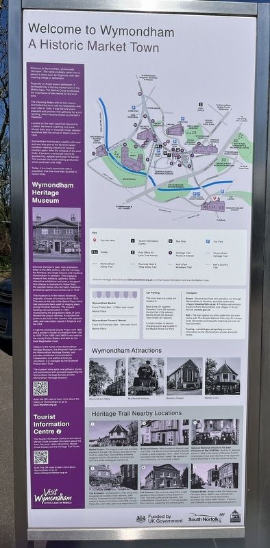 Welcome to Wymondham: A Historic Market Town Marker. Click for full size. Welcome to Wymondham: A Historic Market Town Marker image. Click for full size.
