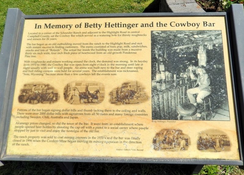 In Memory of Betty Hettinger and the Cowboy Bar Marker image. Click for full size.