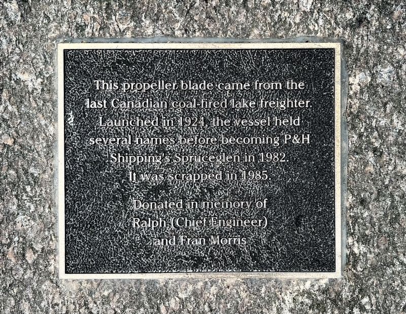The Last Canadian Coal Fired Lake Freighter Marker. Click for full size. The Last Canadian Coal Fired Lake Freighter Marker image. Click for full size.
