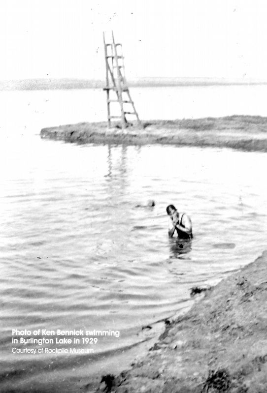 Marker detail: Ken Bennick swimming in Burlington Lake in 1929. Click for full size. Marker detail: Ken Bennick swimming in Burlington Lake in 1929 image. Click for full size.