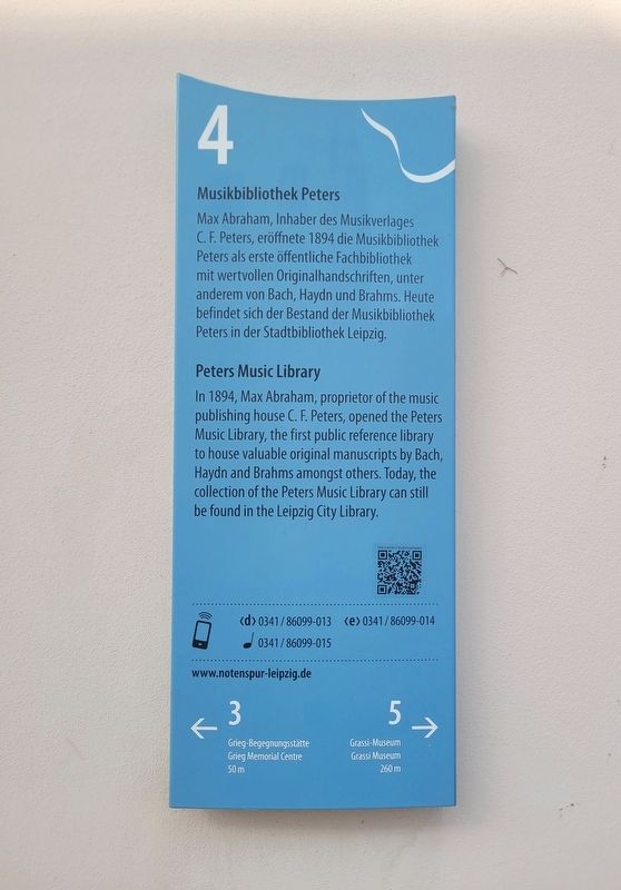 Musikbibliothek Peters / Peters Music Library Marker. Click for full size. Musikbibliothek Peters / Peters Music Library Marker image. Click for full size.