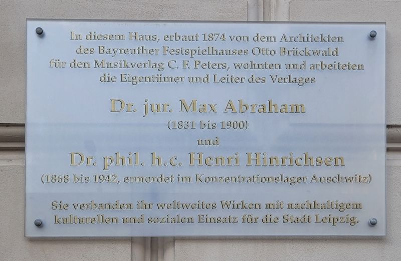 Dr. Max Abraham / Dr. Henri Hinrichsen Marker. Click for full size. Dr. Max Abraham / Dr. Henri Hinrichsen Marker image. Click for full size.