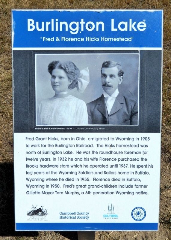Fred & Florence Hicks Homestead Marker. Click for full size. Fred & Florence Hicks Homestead Marker image. Click for full size.